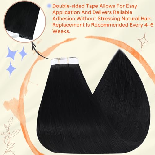 Image of Full Shine Tape in Weft Hair Extensions, Jet Black 22 Inch | 120g 4 PCS, Invisible Hand Tied Tape in Extensions, Soft Construction, Natural Flow, Party Styling, Full Hair Appearance
