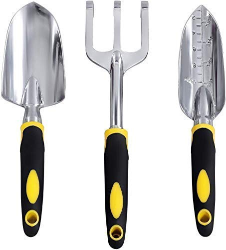 Preisvergleich Produktbild Dorathye Gartenwerkzeug-Set, 3-teilig, strapazierfähig, Aluminiumguss-Köpfe mit weichem, gummiertem rutschfestem Griff Kelle, Pflanzkelle und Gärtner Handrechen Gartengeschenk für Eltern