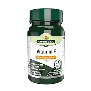Natures Aid Vitamin E 400iu – Supports Skin, Heart & Immune Health – Natural Source – High Strength Antioxidant – Non-GMO, Gluten-Free – 60 Softgel Capsules