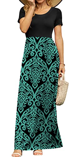 Image of DB MOON Womens 2026 Summer Maxi Dresses Casual Short Sleeve Empire Waist Spring Long Dress with Pockets