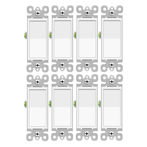 Greencycle 3 Way Light Switch,Three Way Single Pole Switches, 15A 120-277V Rocker Paddle Wall Switch,On Off Switches, Self-Grounding, UL Certified,Residential and Commercial Grade,White,8PK
