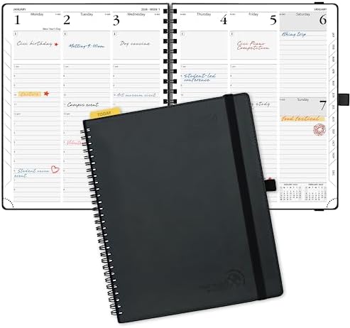 POPRUN Pocket Diary 2024 Week to View 16.5 x 9 cm Spiral Bound Soft Cover, Slim 24 Small Weekly Planner with Work Appointment, Card Slot, 100GSM FSC® Paper - Black