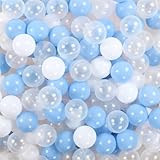 TRENDBOX Ball Pit Balls 100 - Macaron Colors Balls for Ball Pit, Play Tent Baby Playhouse Pool Birthday Party Decoration (D-Blue, White&Clear)