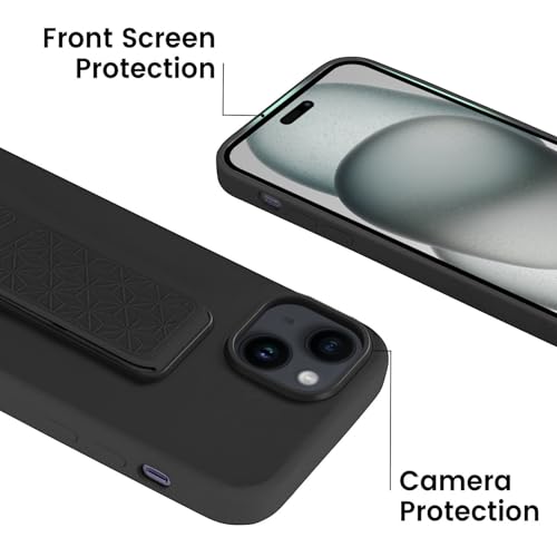 Coque silicone iPhone 15 Plus antichoc avec support et dragonne noir