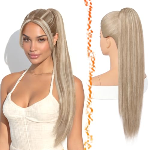 BARSDAR Ponytail Extension 70cm Lang Glattes Blond Pferdeschwanz Haarteil Extension mit Kordelzug Aussehen Synthetische Cheer Posh Comb Clip Pferdeschwanz Haarverlängerung Haarteil Tägliche Party