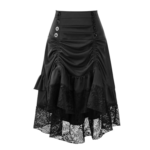 Gothic Skirt for Women Y2K Lace Trim Steampunk Renaissance Skirts High Waist Pirate Midi A-Line Skirt2