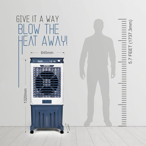 Image of SUMMERCOOL Octus Plus 95L Desert Air Cooler with powerful 16 inch motor | Beautiful Glass Top | Resuable Ice cube packet | Inverter Compatible | 45Ft Air Throw | Drain Hole | 1 yr Warranty | Blue
