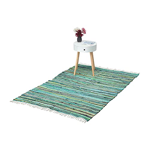 Relaxdays Alfombra De Retales De 120 X 180 Cm, Algodón, Tejida A Mano, Antideslizante, Con Flecos, Color Verde 10037721 760