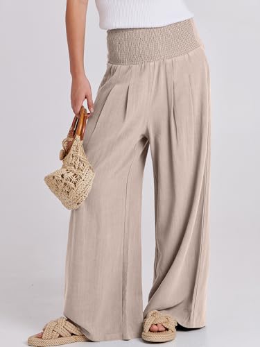 Image of ANRABESS Women Linen Palazzo Pants Summer Boho Wide Leg High Waist Casual Lounge Pant 2026 Beach Travel Vacation Outfits