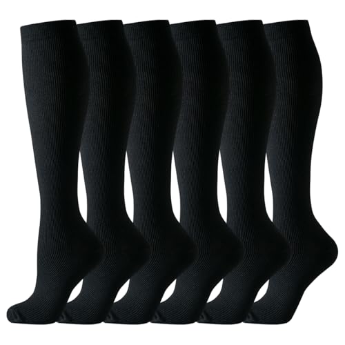 LANMEVOL 6 Pairs Graduated Compression Socks for Women and Men Knee High Hiking Running Sport Nylon Compression Stockings