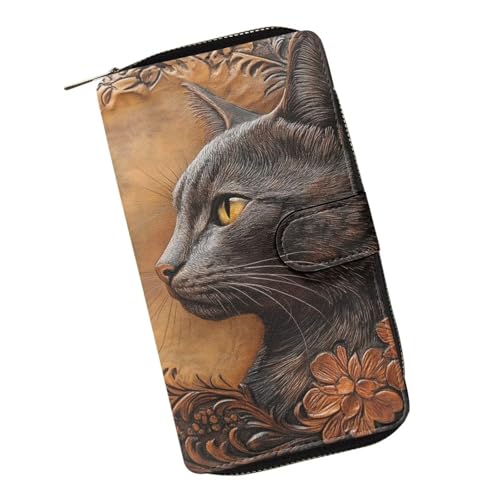 Image of COEQINE Ladies Wallets Pink Leopard Heart Black Printed Leather Phone Long Clutch Purses Check Coin Change Holder