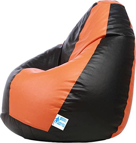 Image of Leather Bean Bag Without Beans | Leatherette Bean Bag Cover for Indoor Living Room Gamer (Black and Orange)