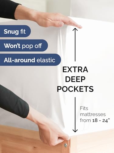 Image of Extra Deep Queen Fitted Sheet - Single Fitted Sheet Only - Antique White | Easily Fits 18 inch to 24 inch Mattress, Soft, Wrinkle Free, Breathable & Comfy, Extra Deep Pockets Hotel Luxury Fitted Sheet
