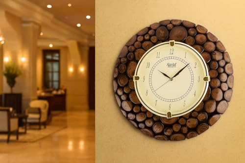 Image of HS HINDUSTANI SAUDAGAR Nature Knots Wooden wall Clock Handcrafted lyptus Wood Ideal for Home Decor Living Study Bedroom Dining Guest Room Kitchen Hall Size: 30 cm Diameter (11.81 inches)