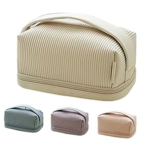 Makeup Bag-Cream Toast Make up Bag, Large Capacity Travel Cosmetic Bag Water Proof PU Leather, Makeup Organizer Bag, Travel Makeup Bag, Toiletry Bag (Beige)