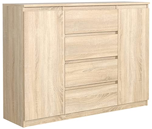 meble masztalerz Kommode Sonoma Matt mit 4 Schubladen und 2 Türen - 138,6 x 101,5 x 39 cm - Sideboard Wohnzimmer, Schlafzimmer - Schubladenschrank - Komodenschrank