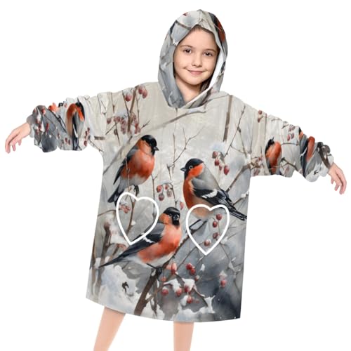 Wearable Blanket Hoodie for Kids, Handsome Birds Fleece Sweatshirt Blanket Oversized Blanket Sweatshirt with Pocket Flannel Warm Hooded Blanket 6-10 Year Old Girl Boy Gift, One Size