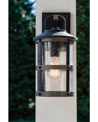 Hinkley Lakehouse 2680DZ Small Outdoor Wall Lantern - Coastal Style, Nautical Touches, Clear Seedy Glass - Aged Zinc + Driftwood Accents - Image 7