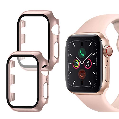 Oududianzi - Hülle kompatibel mit Apple Watch Series 3 / Series 2/Series 1 mit Panzerglas Displayschutz, 360° Vollschutz Ultradünne PC Hardcase für iwatch Series 3/2/1 38mm (2Stück,Roségold) Cover