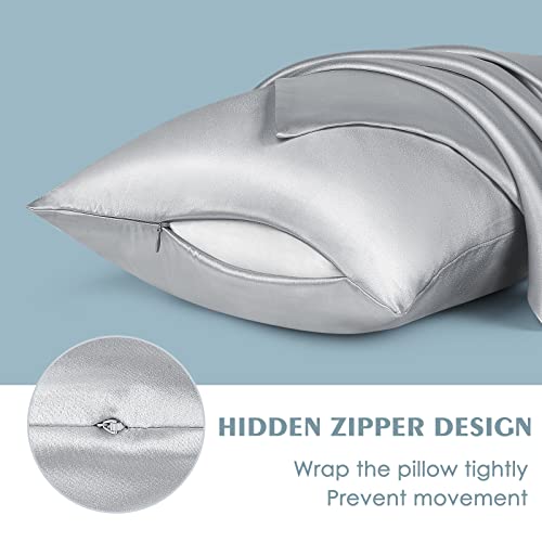 Fittia Satin Grey Pillow Cases Standard 2 Pack, Silk Pillowcase For Hair And Skin With Hidden Zipper, Silvergrey, 20''X26'' #TOP4