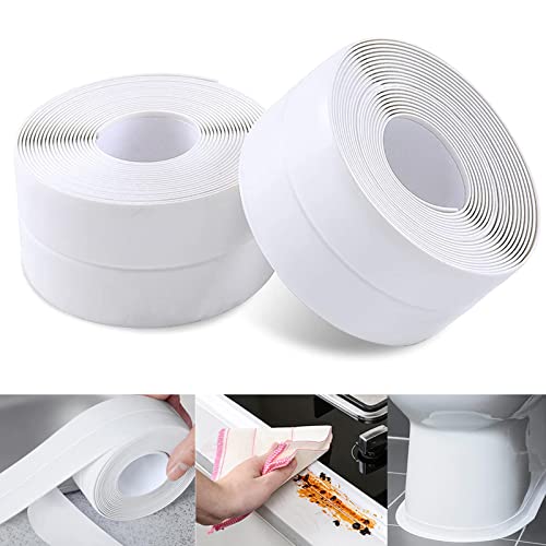 Bande D'étanchéité pour Baignoire,Joint de Douche Salle Ruban Bain Adhésif étanche Bande Etancheite Autocollante pour Cuisine Mur et Bord D'évier Baignoire ou Bord Toilettes 2 Rouleaux (Blanche) Cover
