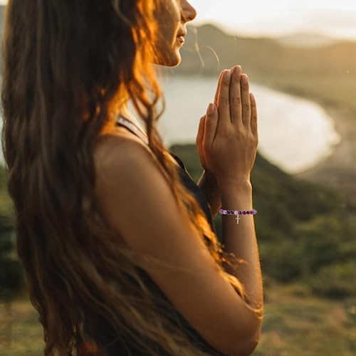 FIRAZIO 8Pcs Christian Gifts for Women Men, Inspirational Gifts Natural Stone Cross Bracelet with Bible Verse Prayers Card Religious Gifts for Women Friends4