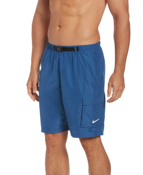 Nike Swim Men's Belted Packable 9 Inch Volley Shorts Dk Marina Blue Medium/Dk Marina Blue