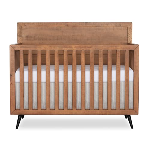 Image of evolur Stilnovo Mid-Century 4-in-1 Convertible Baby Crib in Sugar Cane, GreenGuard Gold & JPMA, Converts to Toddler, Day & Full-Size Bed, 3 Mattress Heights, Modern Retro Design Nursery