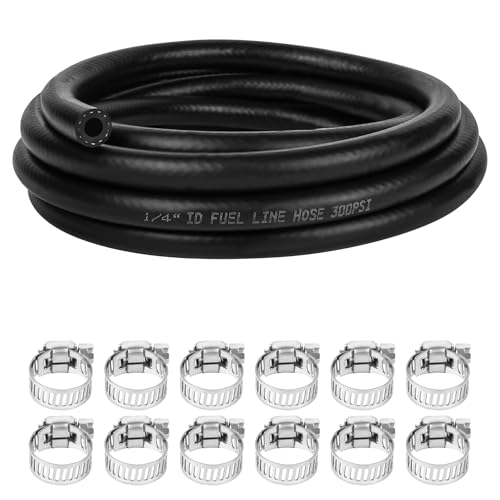 1/4 Inch (6mm) ID Fuel Line Hose 10FT NBR Rubber Push Lock Hose High Pressure 300PSI for Automotive Fuel Systems Engines with 12 Clamps