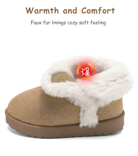 Image of Cubufly Toddler Little Girls Boots Warm Winter Kids Ankle Fur Lined Snow Shoes Non-Slip