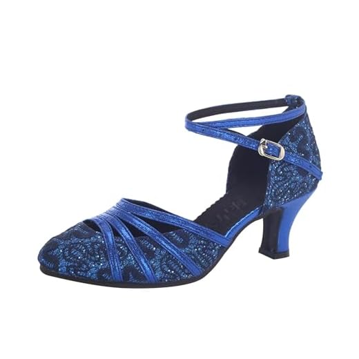 Zapatos de baile latino mujer tope abierto latina tango vals fiesta social salón de baile baile sandalias de baile para mujeres con tacón de diamantes de imitación moderno para jazz, azul, 37 EU