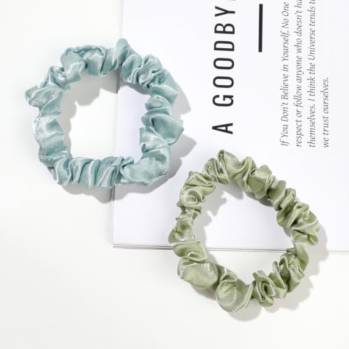 Image of Silk Hair Ties Satin Scrunchies - Small Mini Scrunchy for Women Thick Hair Accessories Cute Soft No Slip Hair Elastics Ponytail Holder for Curly Hair No Damage Hairties Gift for Girls