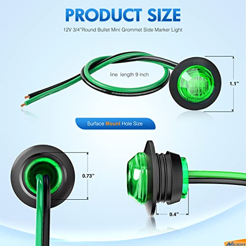 Image of Nilight 3 /4 inch Round LED Clearance Marker Lights,Green, 10-Pack | 12V bullet-style LED marker lights for front, rear & side applications on trailers, trucks, RVs, vans, buses, boats, offroad
