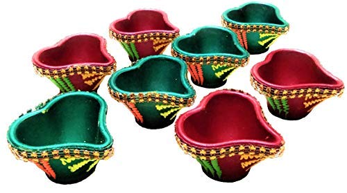 Diya de Diwali lampes a huile multi couleur pour puja et decoration lot de 8