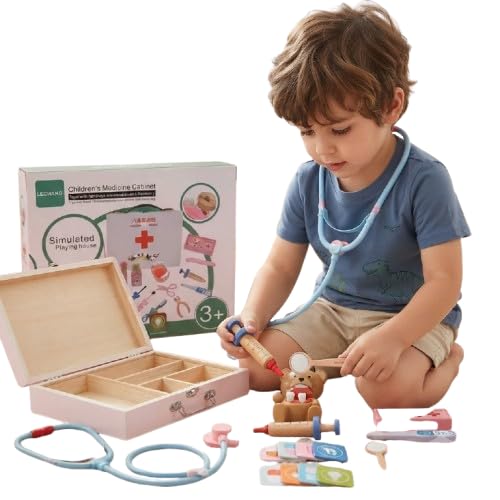 Image of Wooden Doctor Kit for Kids - Pretend Play Dentist & Medical Toy Set with Storage Cabinet, Educational Learning & Role Play Gift for Boys & Girls (Age 3+)