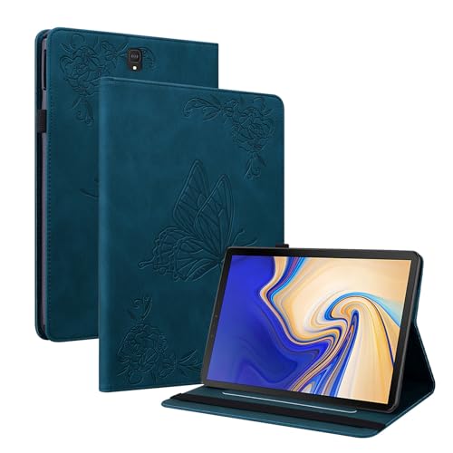 LMFULM® Hülle für Samsung Galaxy Tab S4 SM-T830 / T835 (10,5 Zoll) PU Lederhülle Tasche Smart Hülle mit Ständer Schutzhülle Flip Cover Prägung Schmetterling Blau