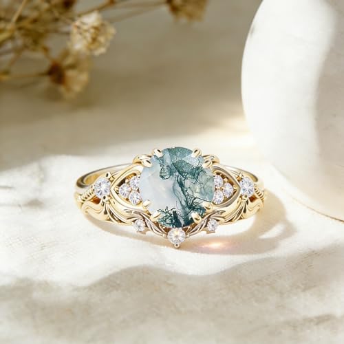 Image of Gemstone Vintage Rings for Women s925 Sterling Silver Round Cut 1.0 Carat Gemstone with Moissanite Promise Engagement Anniversary Ring for Her