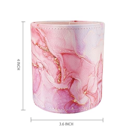 Image of Pen Holder for Women Girls, Pencil Cup Pink Desk Decor, Makeup Brush Holder Large Pu Leather Multi-Functional Organizer Cup for Office, Classroom, Home, Red Marble