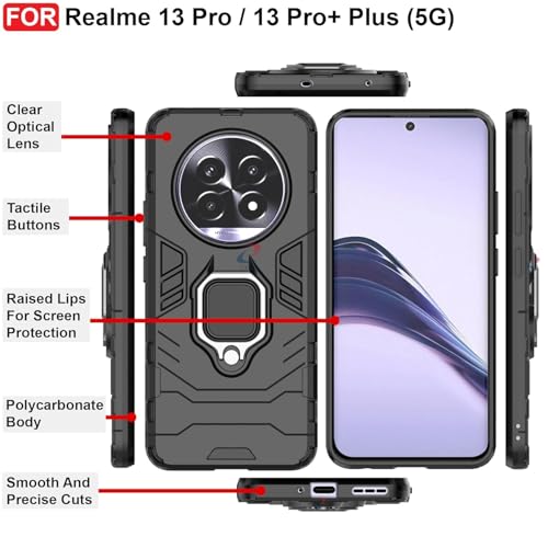 Image of AIBEX Armor Back Cover Compatible for Realme 14 Pro Lite /Realme 13 Pro 5G / Realme 13 Pro Plus 5G| Rugged Shockproof Case with Ring Holder & Kickstand | Military-Grade Protection |Magnetic Car Mount