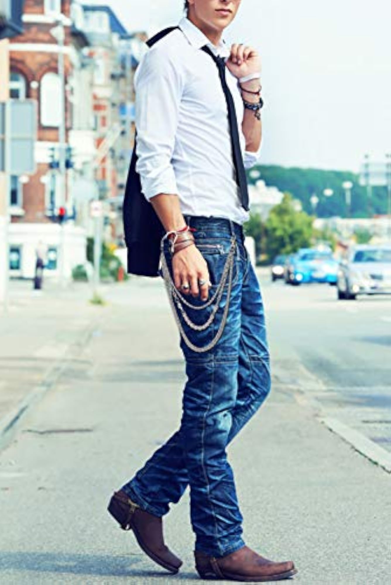 Synthetic Pants Fashion Hip Hop Gothic Wallet Chain for Men