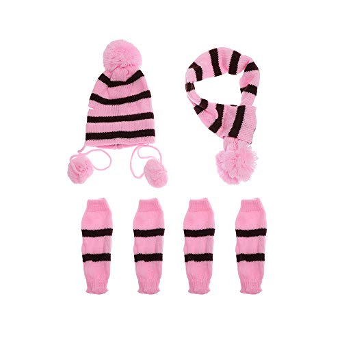 langery 6Pcs/Set Winter Stripe Knitted Coats Fashion Cat Clothes Puppy Costume Pet Warm Hat Scarf Dog Socks