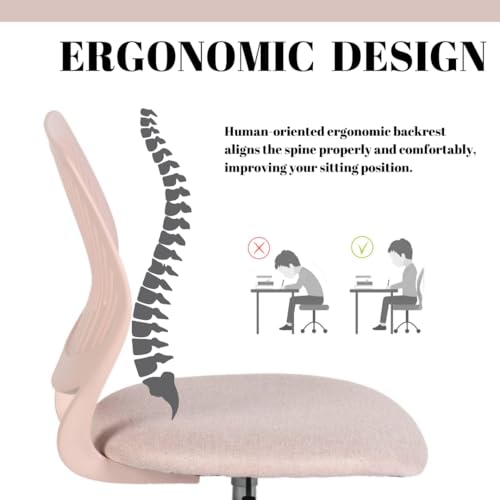 Homy Casa Ergonomic Office Desk Chair for Students Teen - Colorful Upholstery Task Chairs Breathable Back, Adjustable Tilt for Study Room Dormitory Computer, Soft Pink Fabric image 7