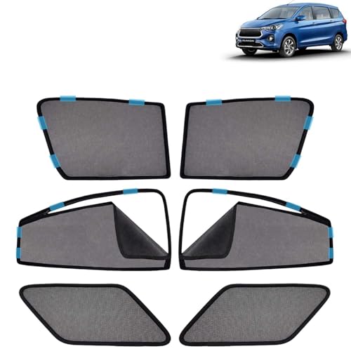 Image of KINGSWAY Car Sun Shade Curtains Only Compatible with Toyota Rumion (2023 Onwards) | Front Window in Half Cut and Rear in Zipper (Magnetic) | UV & Heat Protection | Pack of 6 Pcs