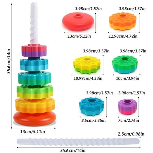 Torre de Empilhar e Girar com Cores do Arco-Íris - Brinquedo Montessori para Desenvolver Habilidades