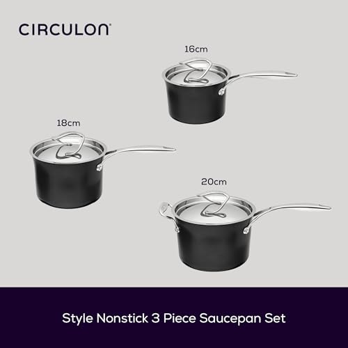 Circulon Style Hard Anodised Saucepan Set, 3pce, Black - Image 3