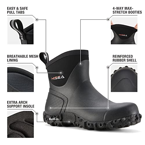 Image of HISEA Men's Rubber Rain Boots Waterproof Ankle Neoprene Garden Shoes