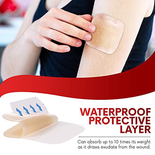 Healqu Hydrocolloid Wound Dressing - 4X4" Bordered - Box Of 10 Large Bandages - Sterilized Bordered Hydrocolloid Patches For Bed Sores, Abrasions, And More - Waterproof And Absorbent With Protective #TOP3