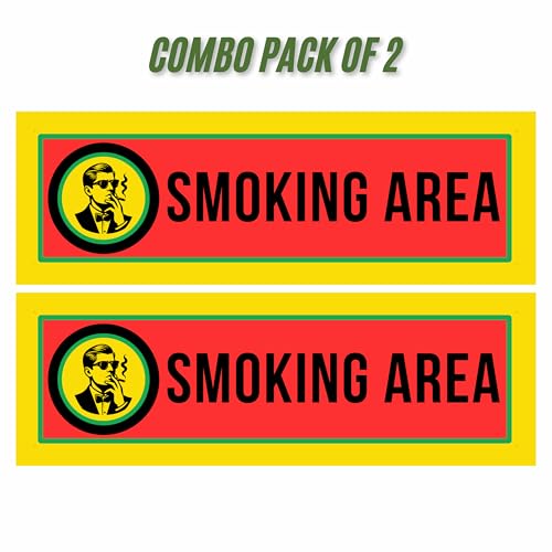 Image of Smoking Area Sign Sticker 20.5 x 7 CM | Peel & Stick or Screw Fix | Pre-Drilled 4 Corner Holes | Indoor & Outdoor Use | Pack of 2 (Smoking Area, Small - 20.5 X 7 CM)