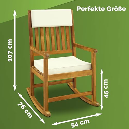 Deuba Rocking Chair en Bois Chaise a Bascule 54x76x102cm Fauteuil intérieur extérieur avec Coussin d'assise – Image 4