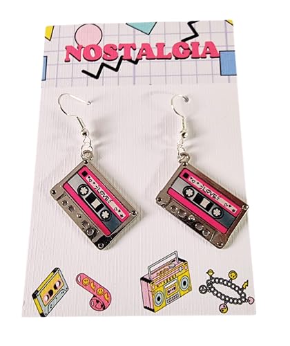 Retro Cassette Tape Earrings on Card: Perfect 80s & 90s Birthday Gift, Lightweight Statement Jewelry for Music Lovers, Funky Festival Accessories, Unique Indie Fashion Christmas Stocking Filler